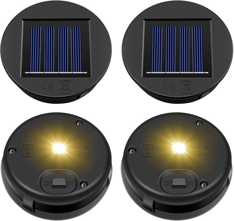 HELESIN Replacement Solar Light Parts, 4 Pack Solar Lights Replacement Top, 8 lumens, Waterproof Battery Box Top DIY Lantern Outdoor Garden Patio Decor（Warm Yellow, 3.15in） - Image 1